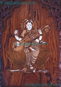 Saraswati image in wood inlay