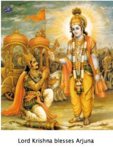 Lord Krishna blesses Arjuna